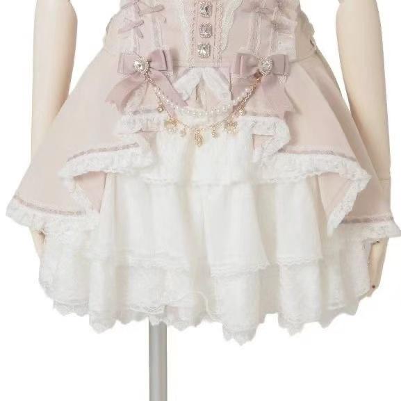 Japanese Sweet Lolita Style Mini Skirt Women Elegant Lace Bandage Party Cake Skirts Female Gothic Y2k Metal Buckle Skirt
