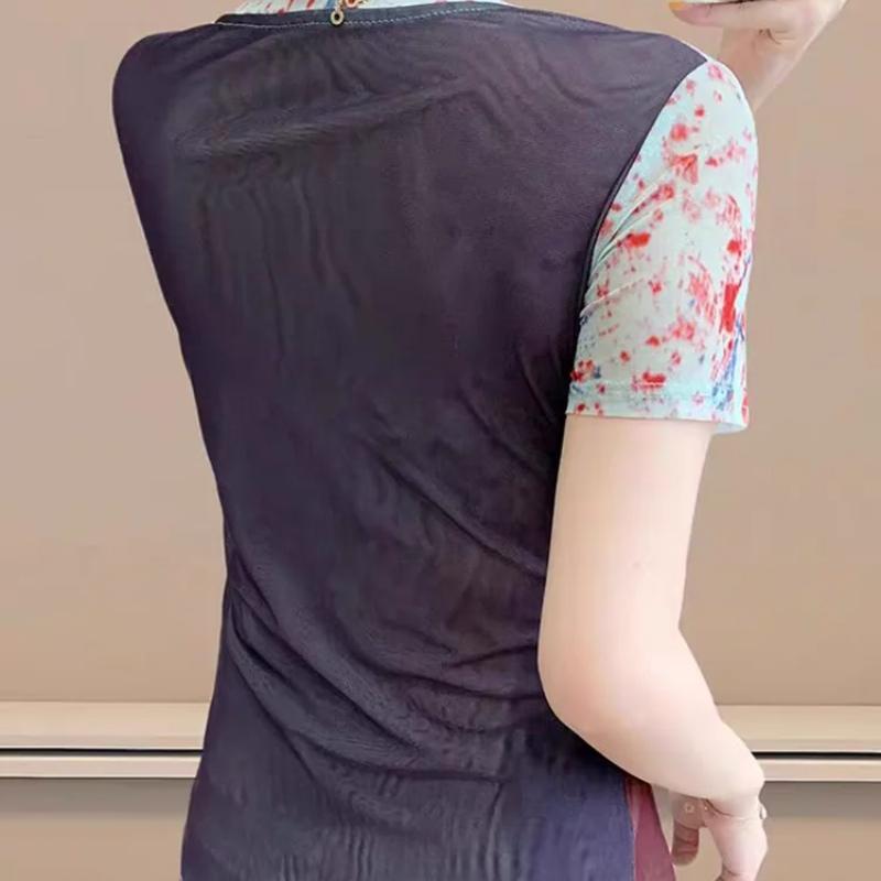 Chic Short Sleeve Women's T-Shirts Clothes Fashion Elastic Slim Summer Tops Classic Print Casual Tees Blouse