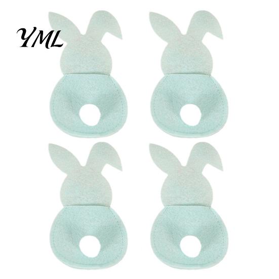 Felt Tableware Organizer 4 Pcs Easter Bunny Cutlery Holders, Pouch Bags, Cute Rabbit Utensil Plush Tail Table Settings Sleeve, Spring Fork Spoon Knife