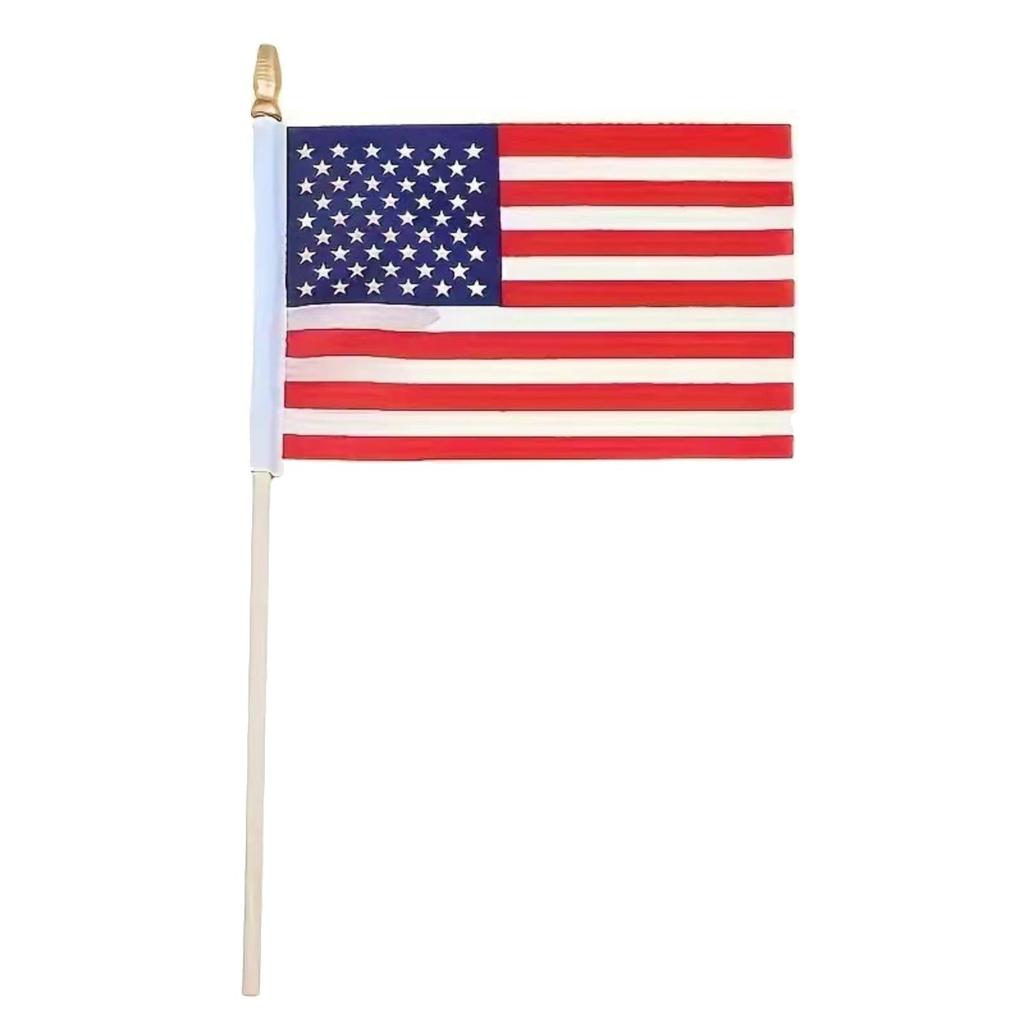 Flag Hand-waved Flagpole Wooden Pole Gold Tip Plastic Flagpole Polyester Flag