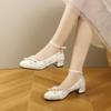 Chinese embroidered shoes spring and summer high heels with cheongsam Hanfu bow pearl Mary Jane shoes