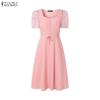 ZANZEA Women Casual Square Collar Splice Short Sleeve Elegant Dress
