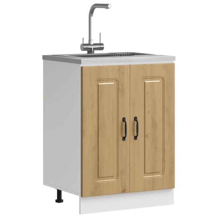 VidaXL Base Cabinet for Sink Kalmar Artisan Oak Engineered Wood, Kitchen Base Cabinet, Kitchen Base Cabinet with 853446
