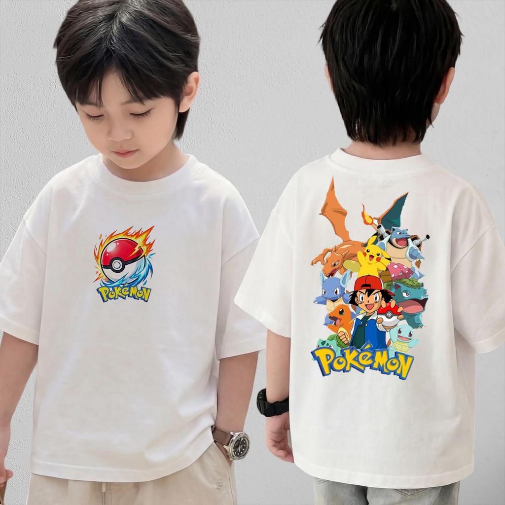 Summer Anime Pokémon Cosplay TShirt Cotton Short Sleeve Tops Casual Loose Retro TShirt Men Women Kids Family Matching Outfits