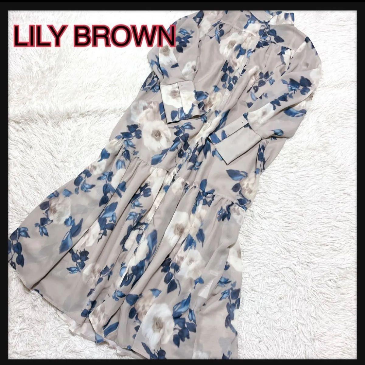 Good condition Popular item LILY BROWN Lily brown blurred flower dress long floral pattern long sheer all over pattern maxi length long sleeve