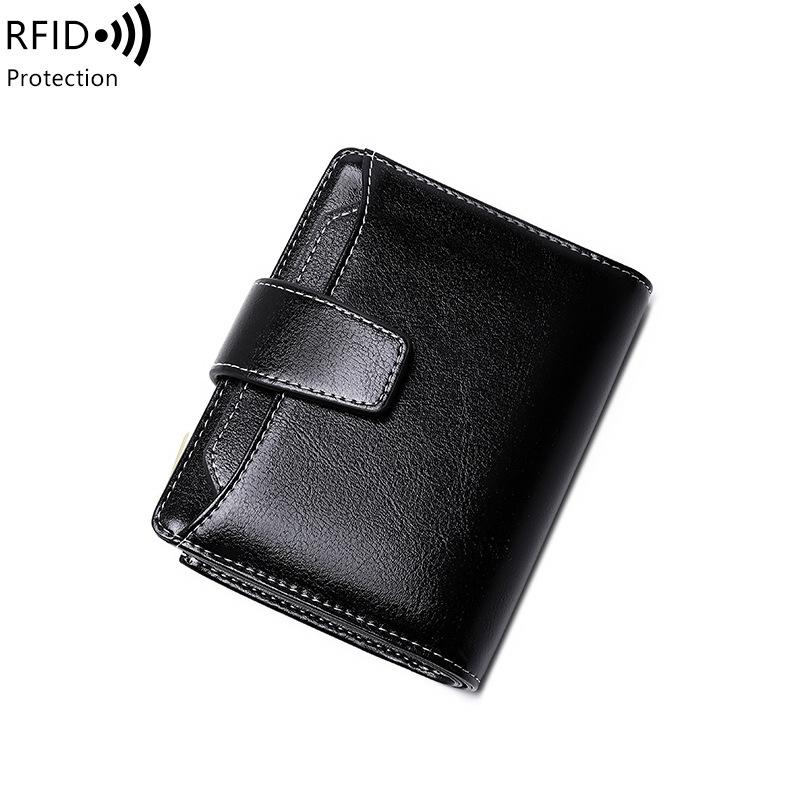 Neue Damen Geldbörse Reißverschluss Schnalle Kartenetui Ölwachsleder Wechselgeldfach Mode Kurze Geldbörse