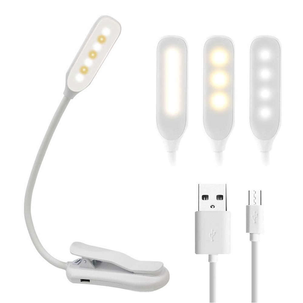 

7 светодиодных ламп для чтения USB, заряжаемая от сети, 3-уровневый теплый холодный белый дневной свет, портативная гибкая лампа для чтения с легким зажимом белый
