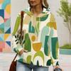 Women Plus Size Geometric Printed Long Sleeve Drawstring Hood Kangaroo Pocket Pullover Hoodie