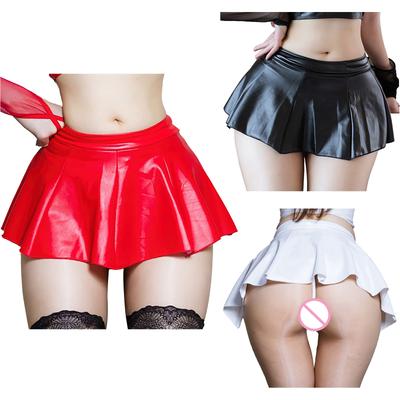 Minigonna da donna in pelle PU con volant, colore unito, abbigliamento da discoteca, lingerie per pole dance, abbigliamento da festa per festival