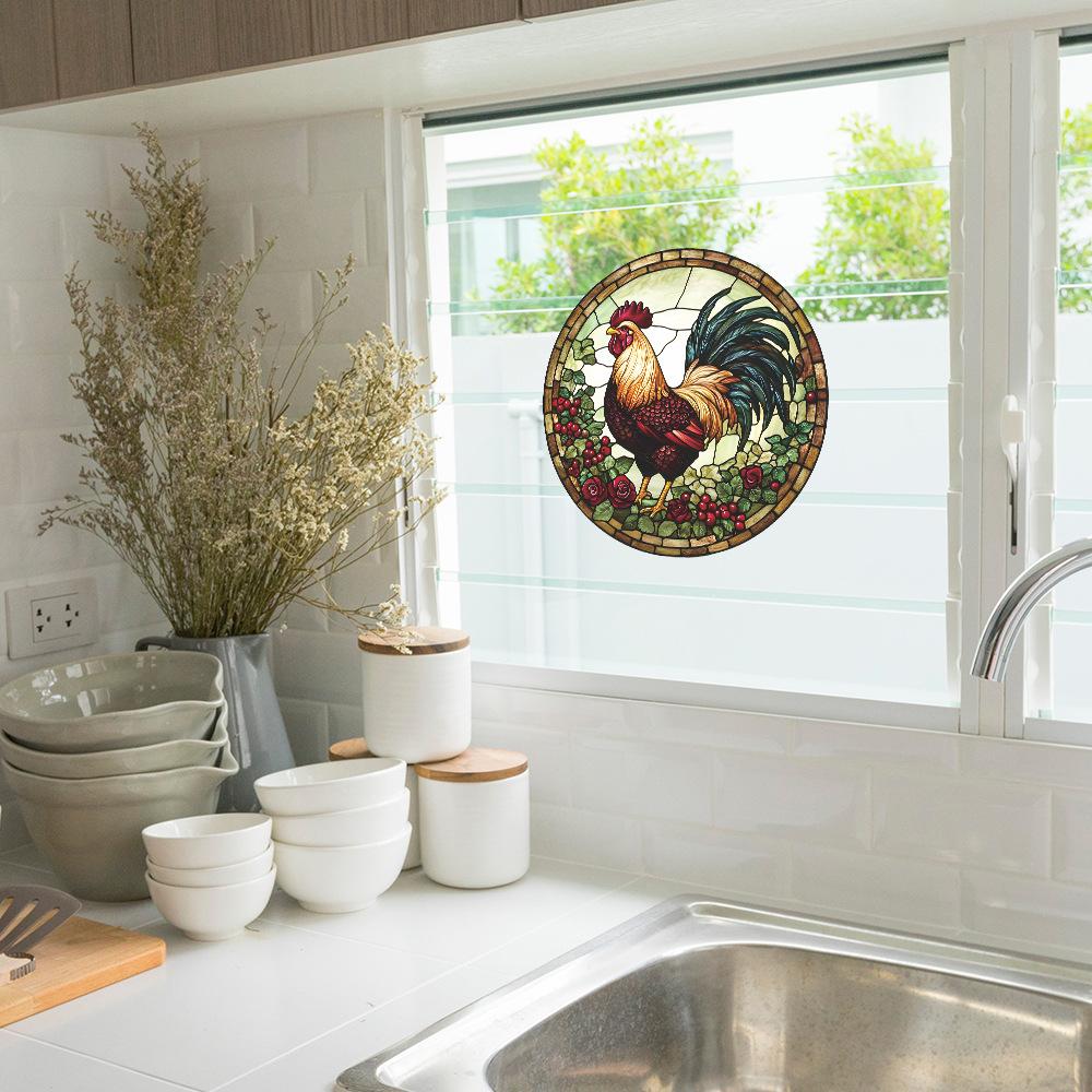 Kreative Runde Hahn Balkon Glasfenster Heim Wand Hintergrund Verschönerungsaufkleber