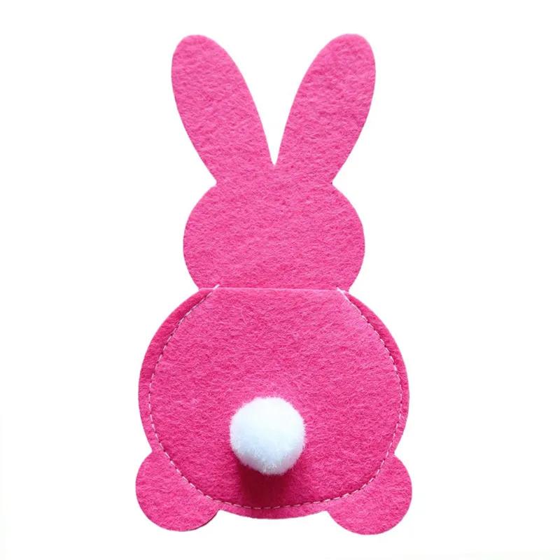 4 st Kanin Bestickhållare Påse Påskhare Bestickskydd Kniv Gaffel Påsar Glad Påsk Festdekoration Bordsservis Tillbehör