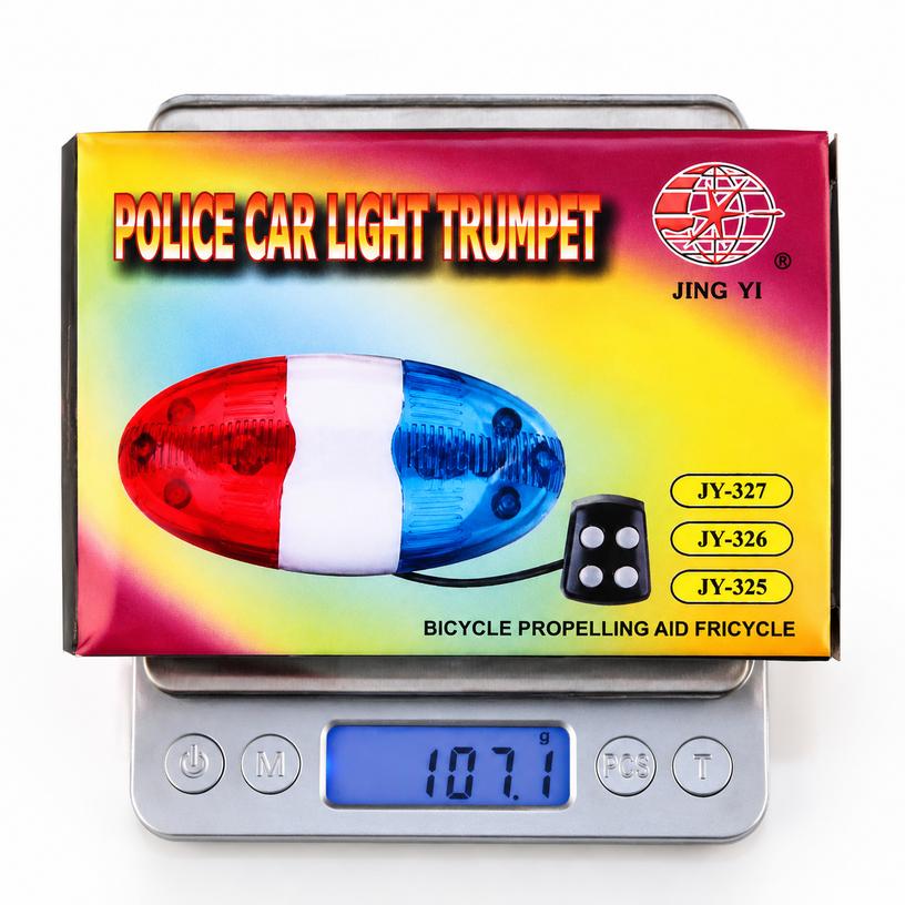 Bike Horn Light with 4-Tone Electronic Horn and LED Warning Light, Handlebar Mount, Fits <=24mm Bars, Batteries Not Included