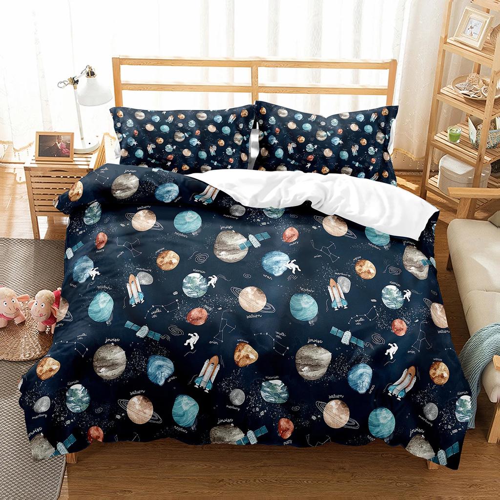 Galaxy Duvet Cover Set Starry Sky Comforter Cover Universer Outer Space Theme Bedding Set Single Twin Queen Size For Teens Boys