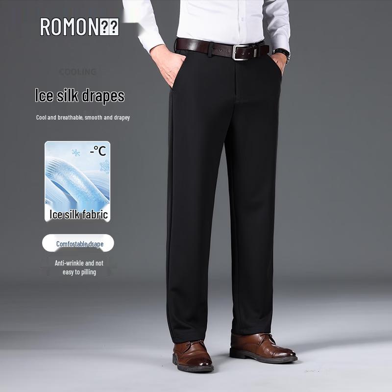 Romon Men s Wrinkle-Free Ice Silk Straight Business Pants 32