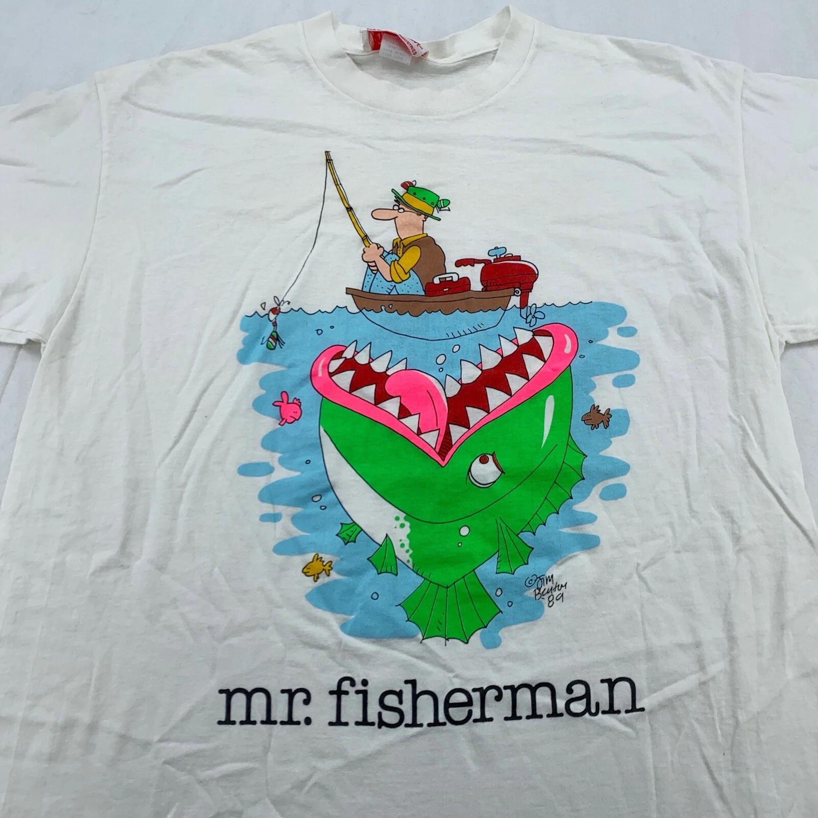 винтаж 90-е МР. Футболка с мультяшным рисунком FISHERMAN JIM BENTON M/L рыбалка природа L