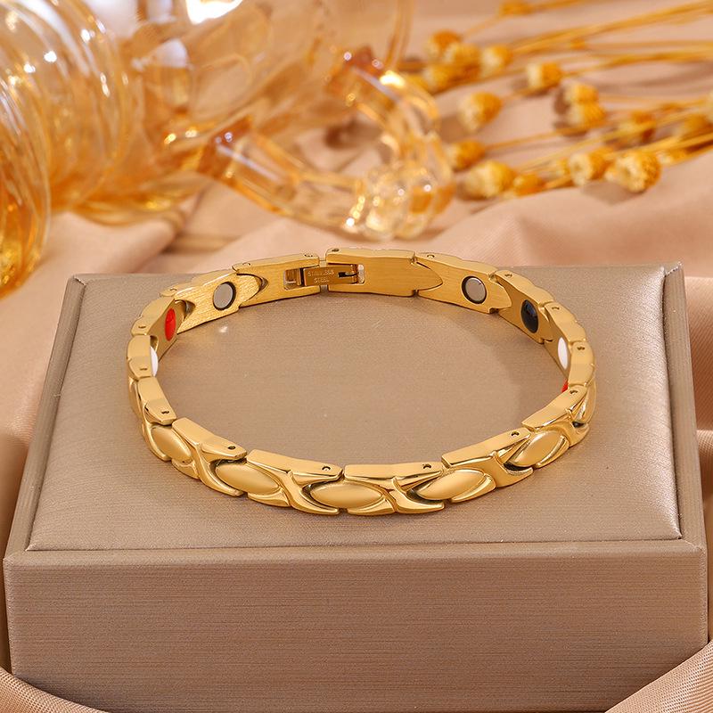 18k vergoldetes Damen Vielseitiges Edelstahl Magnetarmband Uhrenkette
