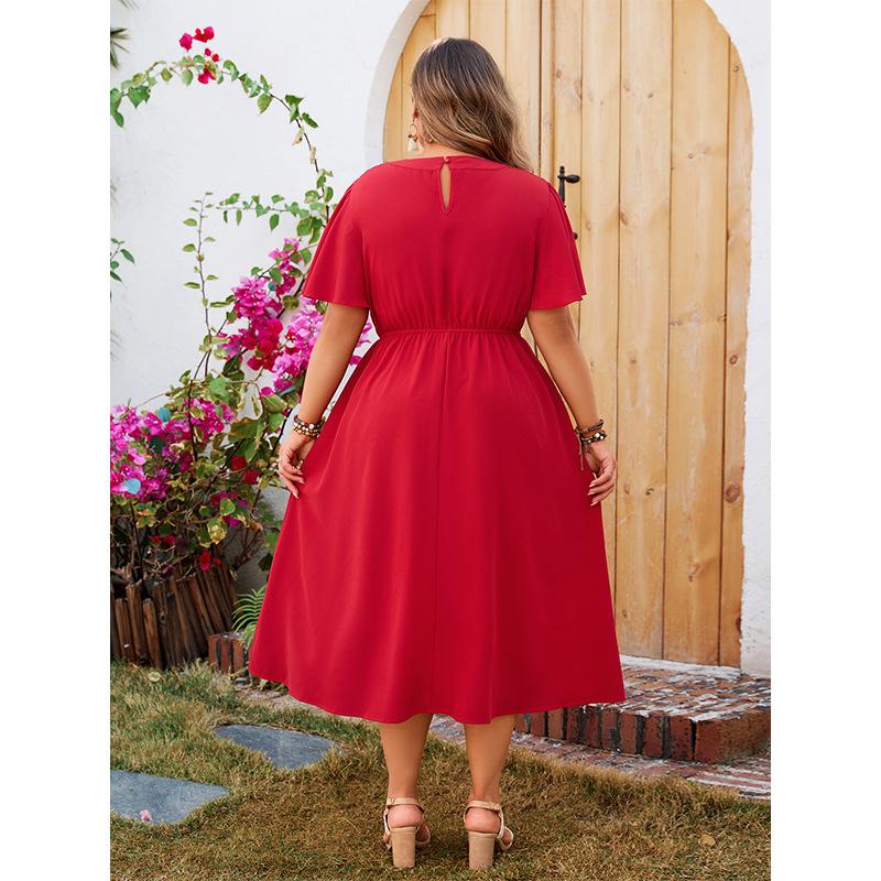 New solid color long dress New solid color large size waist chiffon dress women