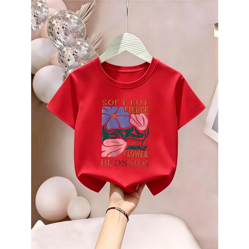 European sizes Girl's Round Neck T-Shirt, Short Sleeve, Summer Casual Comfortable Sporty Fashion for Teen Girls' Daily Wear