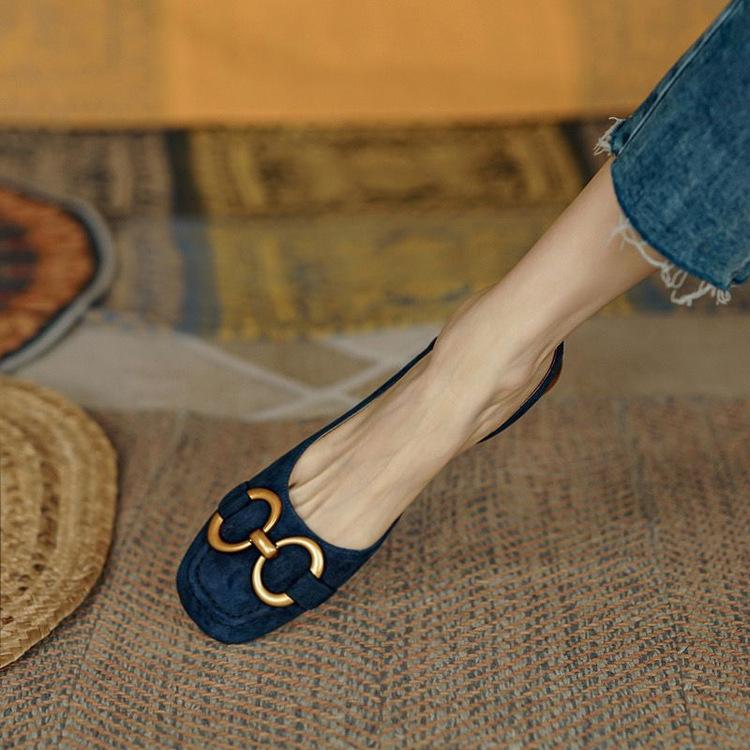 Fashion Womens Flats Retro Baotou Low-heel Sandals High Quality Leather Sandals for Women Fashion Flat Sandals Suede Office Casual Shoes