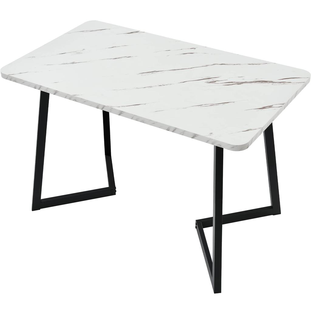 Dining Group: Rectangular Dining Table Marble Pattern + 4 Modern Upholstered Chairs with Backrest, Metal Frame, Velvet, Black & Grey