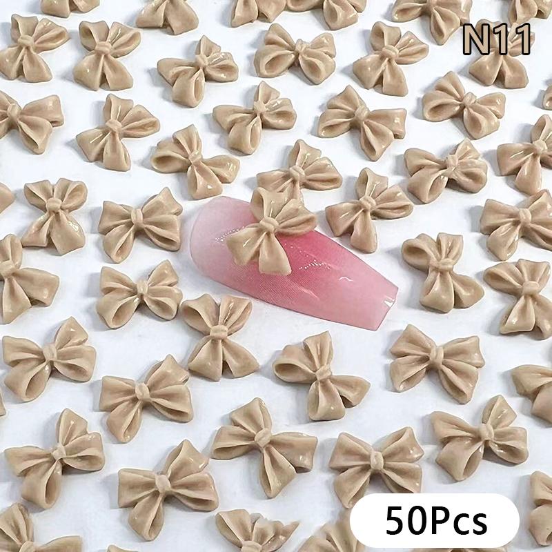 50Pcs Ribbon Resin Bow Nail Charm Parts 3D  Nail Art Decoration Accessories Supplies For Diy Korean Manicure Design