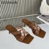 Fashion SUOJIALUN 2025 Summer New Brand Women Slipper Fashion Square Toe Slip On Ladies Slides Square High Heel Dress Sandal Shoes