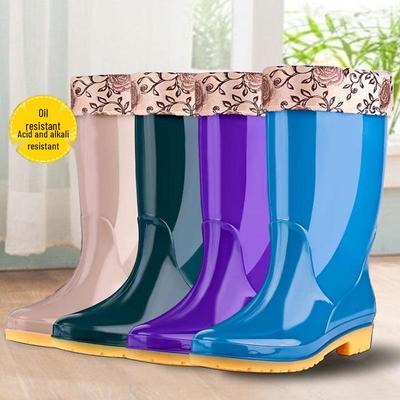 Women's Mid-Calf Fleece-Lined Non-Slip Rain Boots for All Seasons