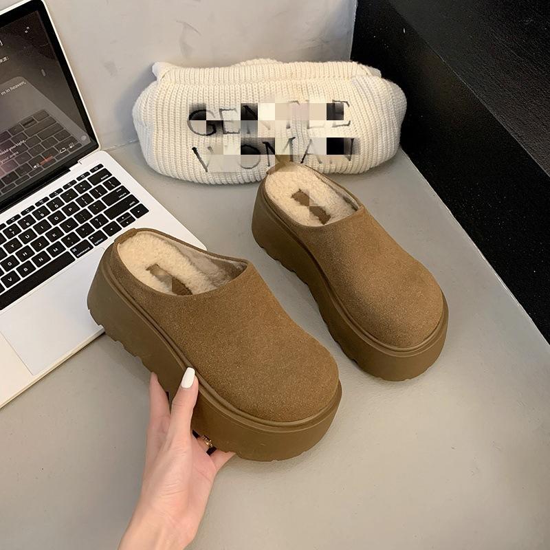 French Platform Bag Head Half Slippers Women's Shoes Autumn and Winter 2025 New Cotton Outer Wear High-end Casual Lazy Tide Shoes