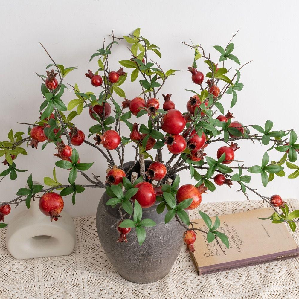 6-Fruit Artificial Pomegranate Branches Realistic Fake Plants  Chinese New Year Decor