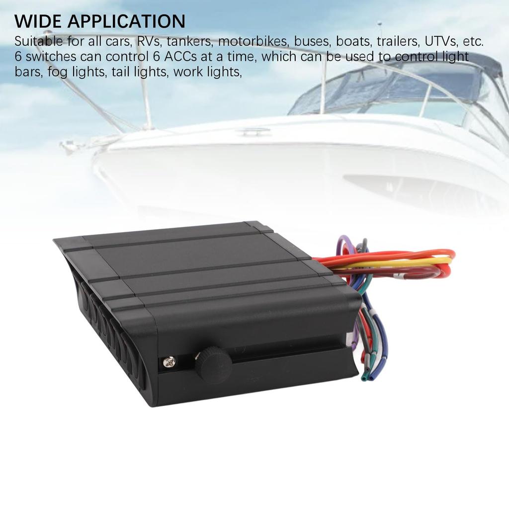 6 Gang Rocker Switch Box, DC12V-24V 40Amp SPST Toggle Switch Panel with Adjustable Mounting