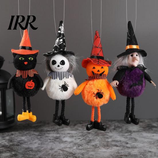 Seasonal Holiday Decoration Halloween Plush Pom Hanging Decoration, Pumpkin/Ghost/Black Cat/Witch Doll Witch Ornament for Tree, Porch, Window