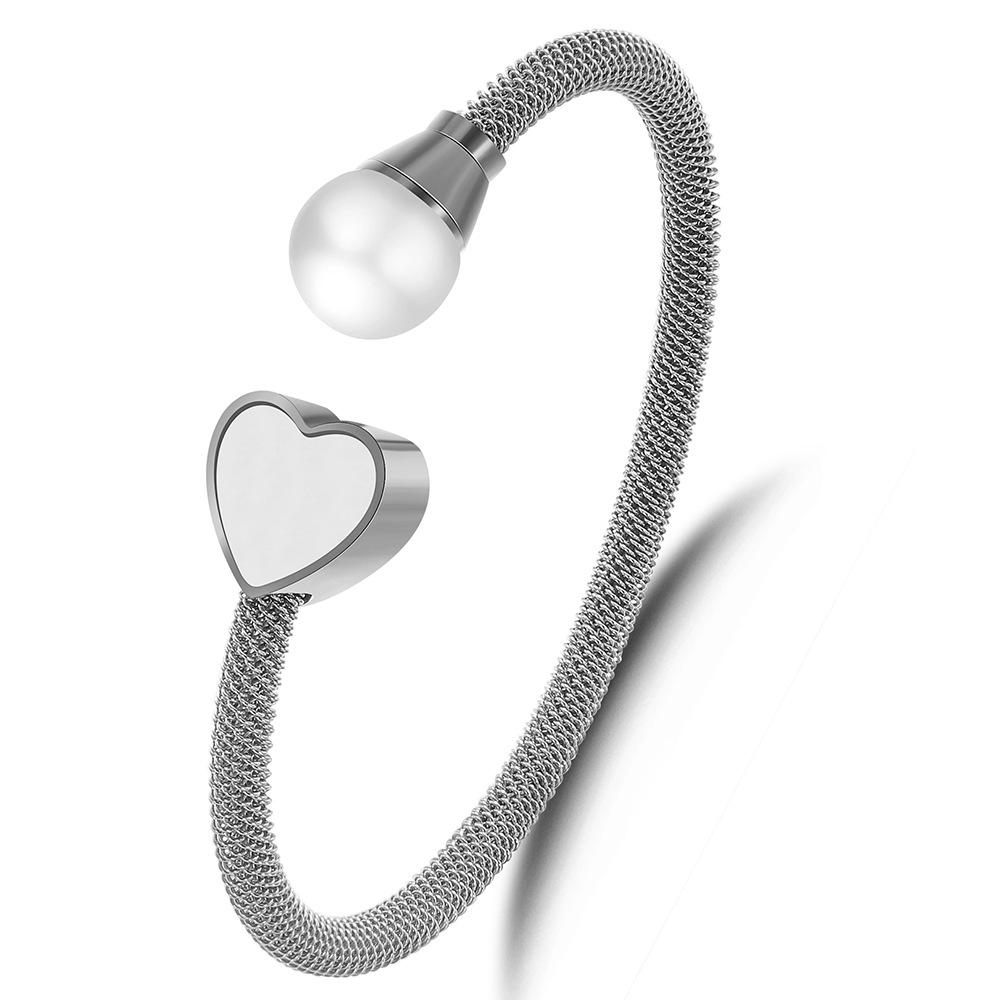

Диагональный жемчужный кабельный браслет в форме сердца Браслет из титановой стали Эпоксидный браслет серебряный