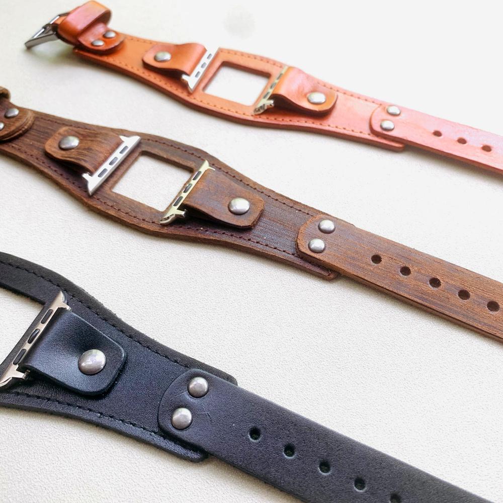 Watchband NEW Punk Cuff Retro Bracelet Belt For Apple Watch Band 38mm 40mm 42mm 44mm 41mm 45mm Watchband Leather iWatch Strap 3 4 5 6 7 SE