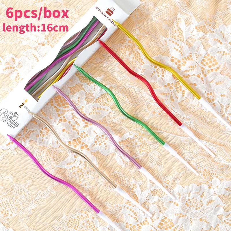 

6 шт./пакет цветные изогнутые свечи для торта безопасные огни детский день рождения свадебный торт свечи украшение дома сувенир крещение вечеринка