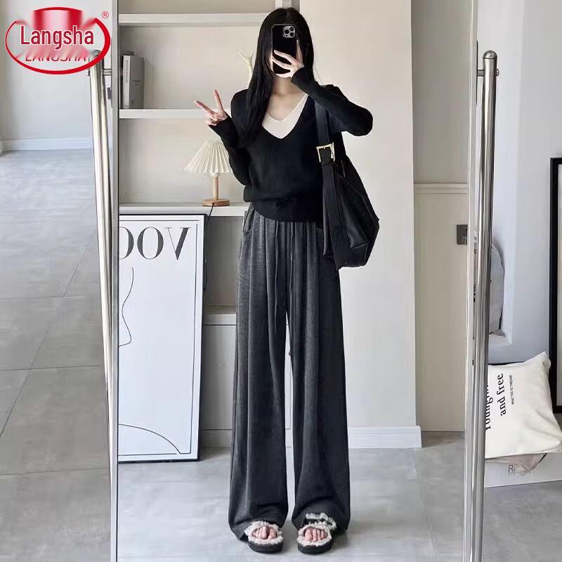 LANGSHA Women's High-Waist Loose Wide-Leg Drapey Pants