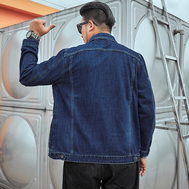 Plus Size Men's Elastic Denim Jacket - Solid Color for Spring/Autumn