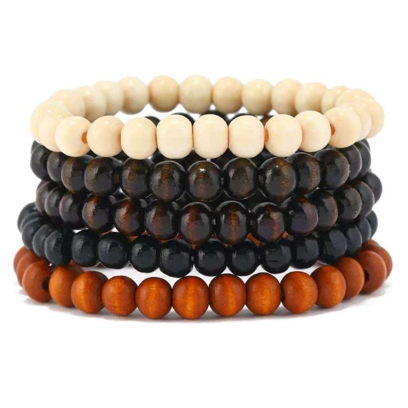 European, American Peace Tree Multi-piece Wooden Bead Beaded Bracelet Retro Simple Men's Personality Stacked Bracelet