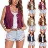 Dames Vest Kort Casual met Franjes en Knopen: Effen kleur, Slim fit, Kraag met halve knoopsluiting
