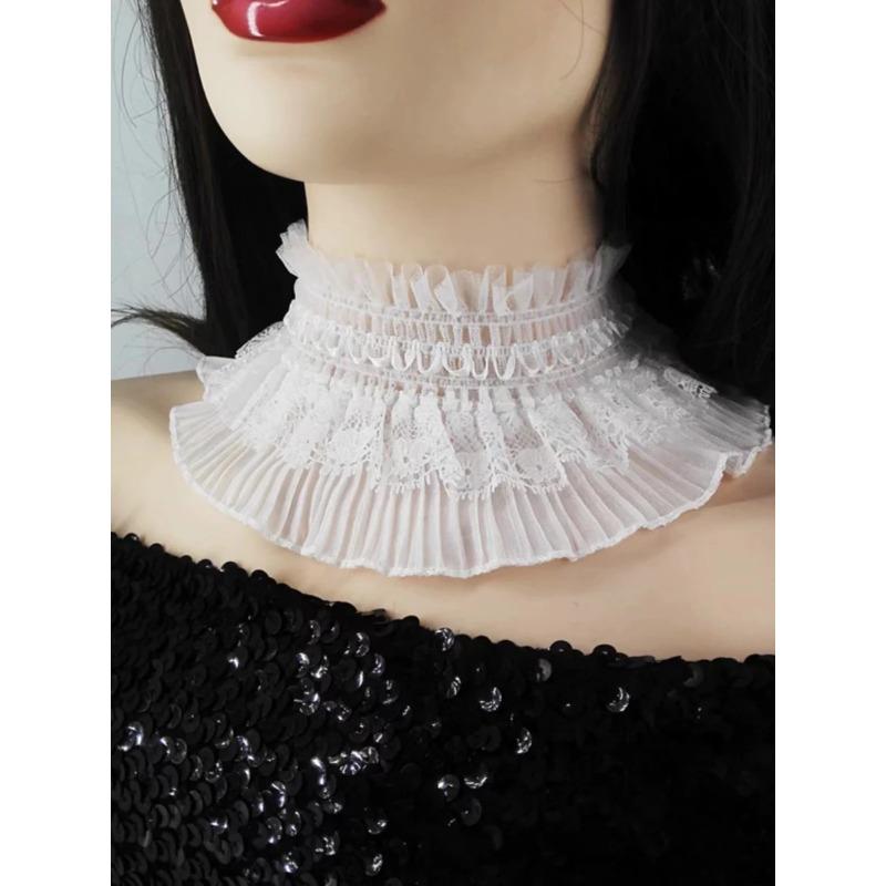 Lace Neck Decoration Fake Collar High Neck Cover Warm Scarf Stand Collar Detachable Neck Strap Elastic Ruffle Blouse Collar
