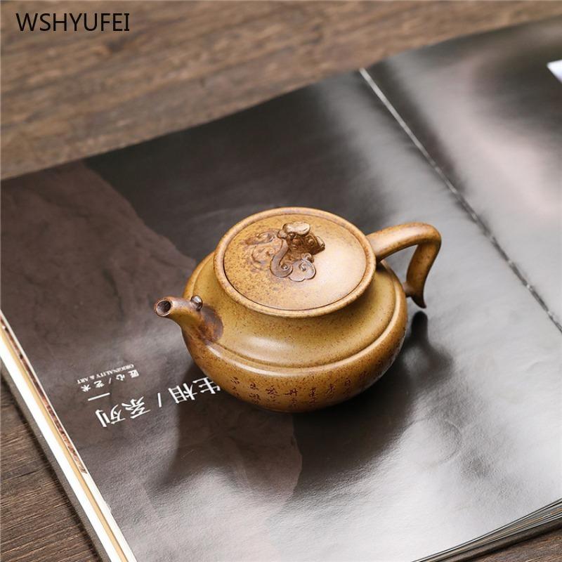290ml Teapot Yixing Purple Clay Pot Hand Carved Teapots for High-temperature Firewood Burning In Raw Ore Chinese Style Tea Pot