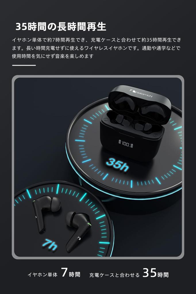 Nakamichi TW018ENC PLUS Kabellose Bluetooth-Kopfhörer mit ENC-Geräuschunterdrückung, bis zu 35 Stunden Musikwiedergabe, Niedrige LED-Akkustandanzeige, Japanische Sprachansagen, Ohrhörer, 5.3,