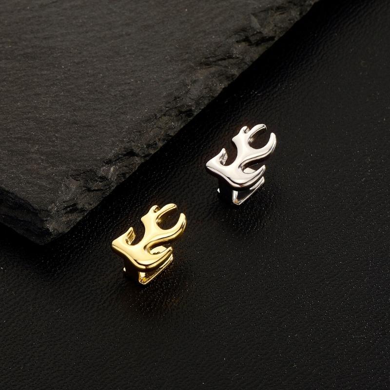 Halloween Vampires Fang Grillzs Flame Textured Gold Tooth Cap Solid Openwork Copper Dental Jewelry for Holiday Party
