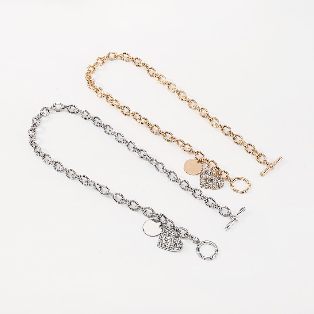 Women European Temperament Sweet Cool Choker Round Heart OT Buckle Chain Micro-set Minimalist Necklace For Women