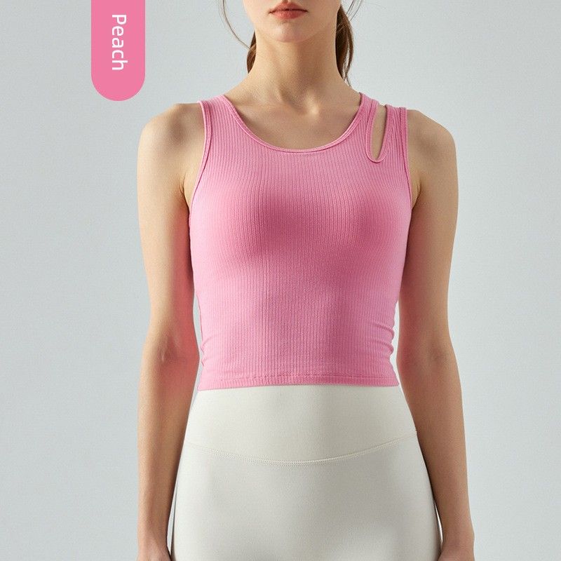 With Chest Pad New Arrival Rib Slim-Fit Yoga Wear Beauty Back Vest Running Sports Quick-Drying Workout Clothes Tops Women's Spring and Summer
