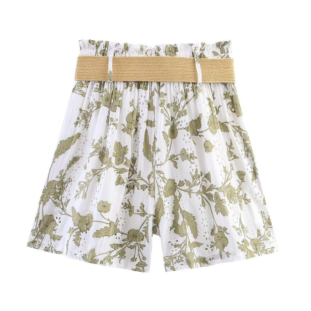 Summer Women's European/American Style Embroidery Print Top & Casual Shorts Set