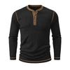 Men's Henry Neck Knit Long Sleeve T-Shirts Color Block Ribbed Casual Slim Fit Pullover Tops Autumn Winter Thermal Undershirts Men