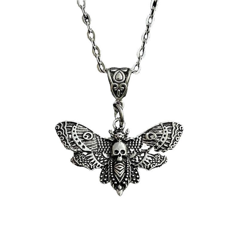 European  American Halloween Skull Moth Necklace - Trendy Hip Hop Pendant Charm
