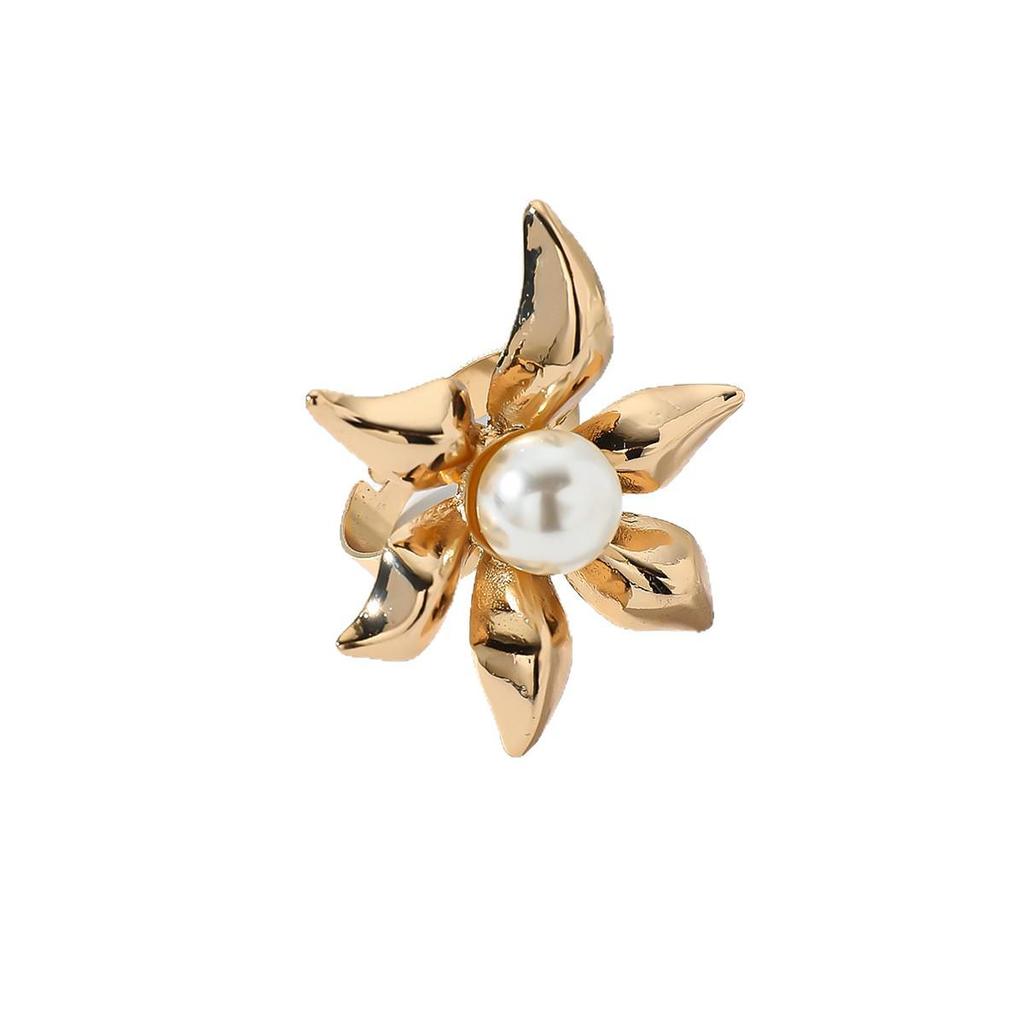 Gold Alloy Flower Pearl Earrings for Women - European & American Design, Light Luxury Feel