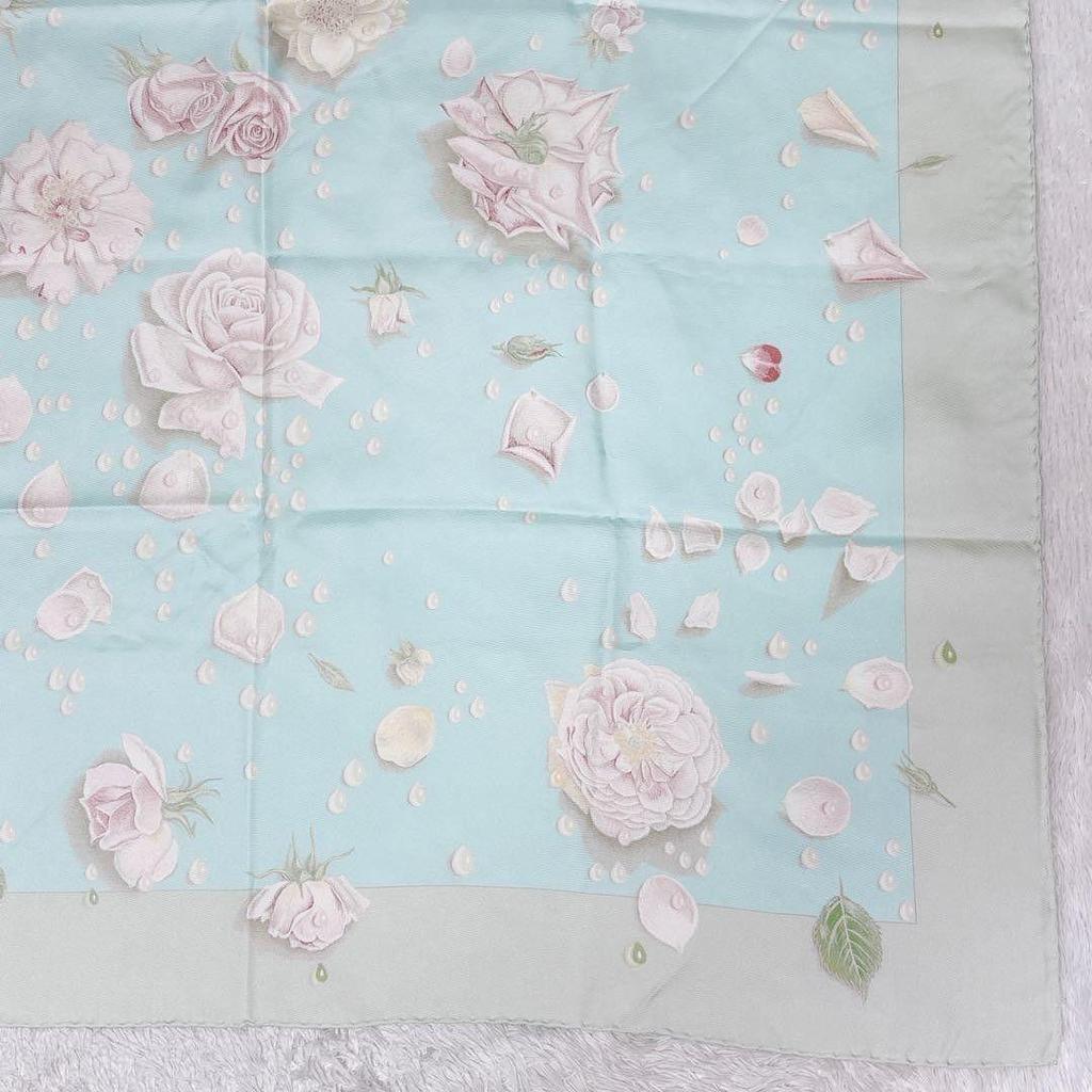 Used HERMES Hermes Carre 90 Rose de Roses Rose Drop Silk Scarf