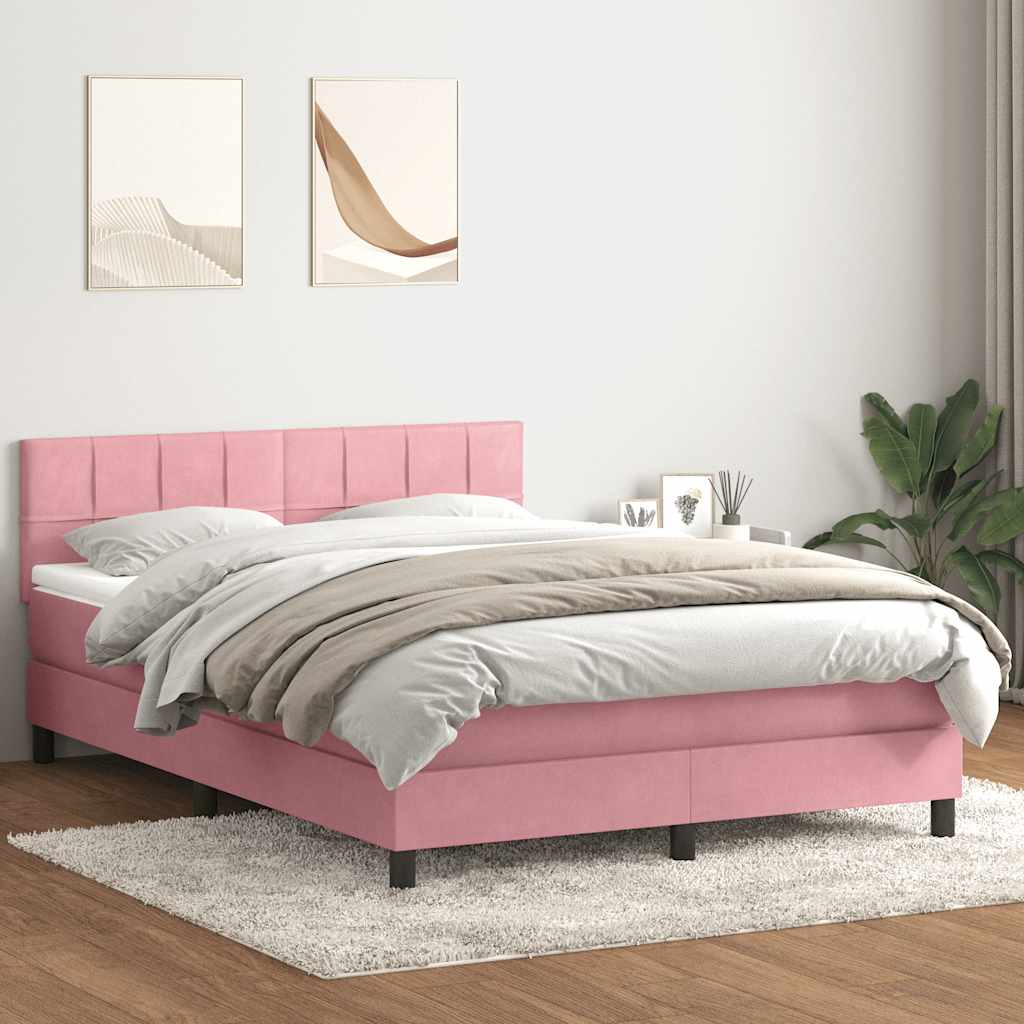 Box Spring Bed with Mattress Pink 140x210 cm Velvet